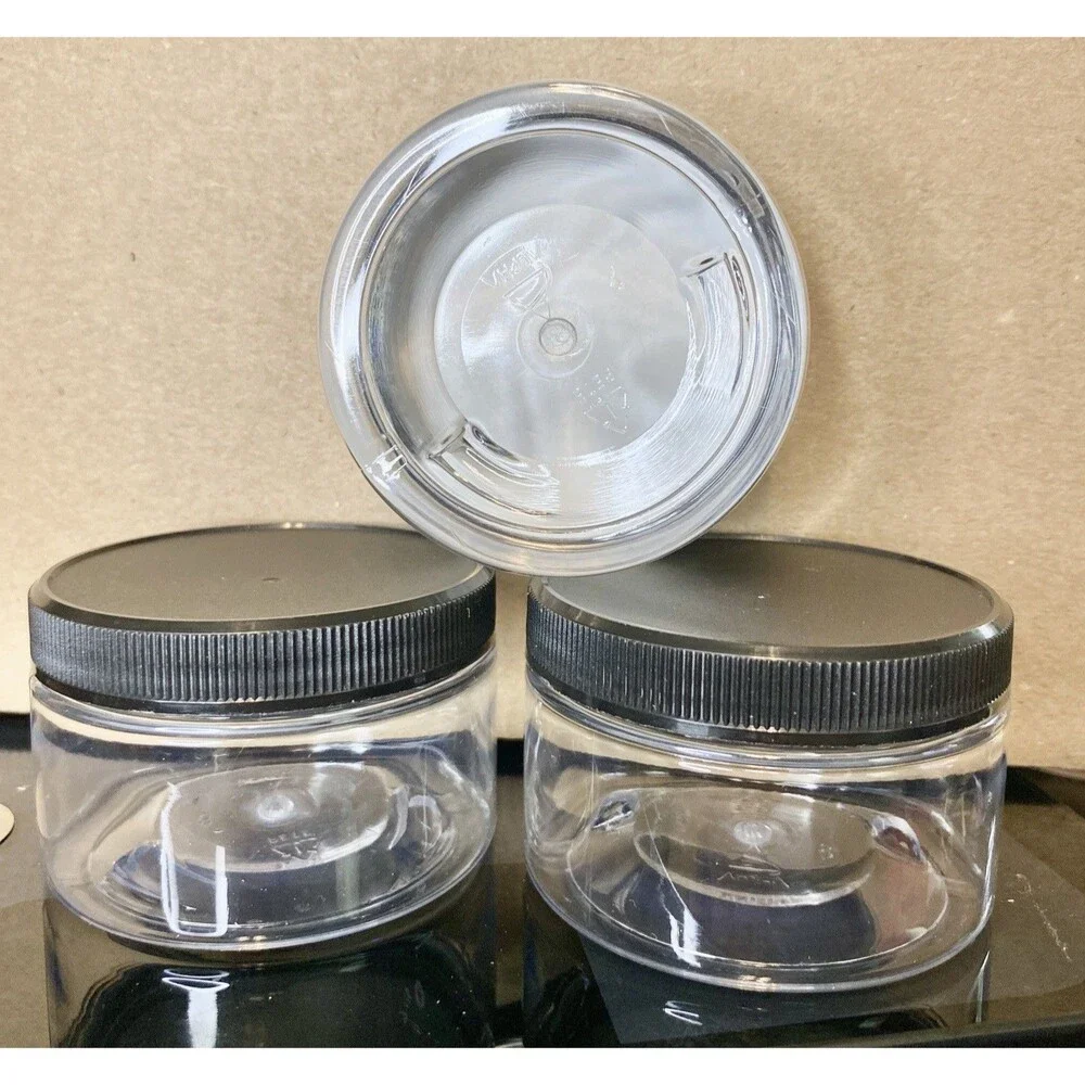 30 Pack 4oz Clear Plastic Jars w/ Black Lids Leak-Proof Round BPA-Free Food Safe